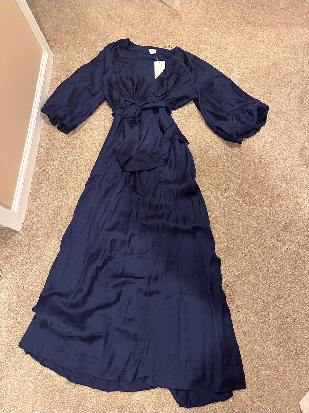 A New Day Navy Tie-Waist V-Neck Maxi Dress M - Picture 2 of 4